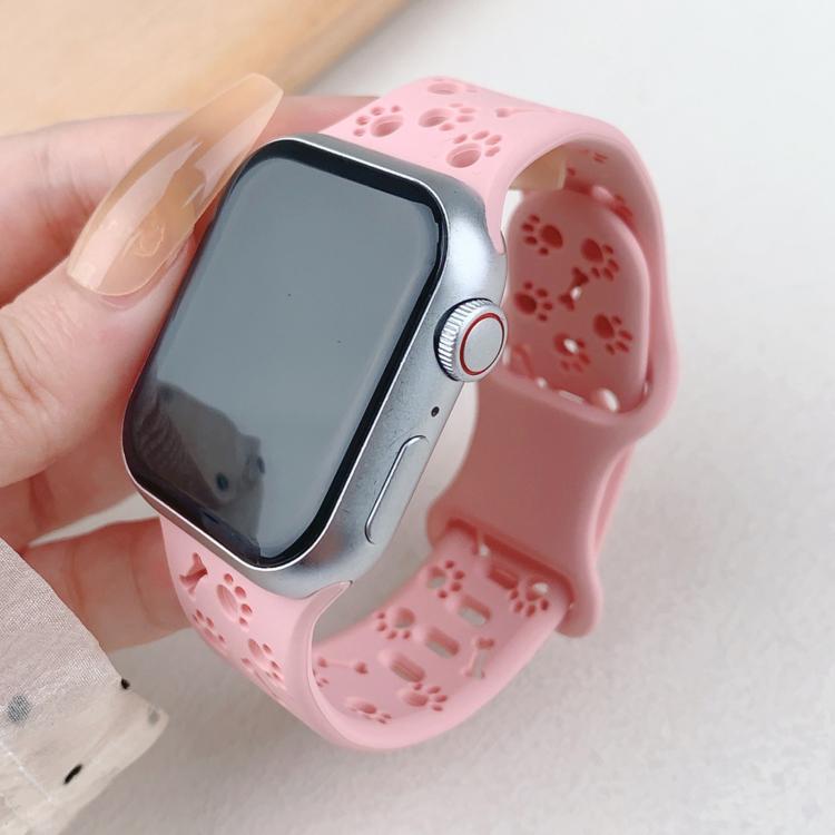 For Apple Watch 42mm / 41mm / 40mm / 38mm Dog Paw Bones Butterfly Buckle Silicone Watch Band(Pink Sand) - free shipping - PMc TechLife - Order now!