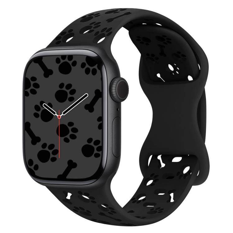 For Apple Watch 42mm / 41mm / 40mm / 38mm Dog Paw Bones Butterfly Buckle Silicone Watch Band(Black) - free shipping - PMc TechLife - Order now!