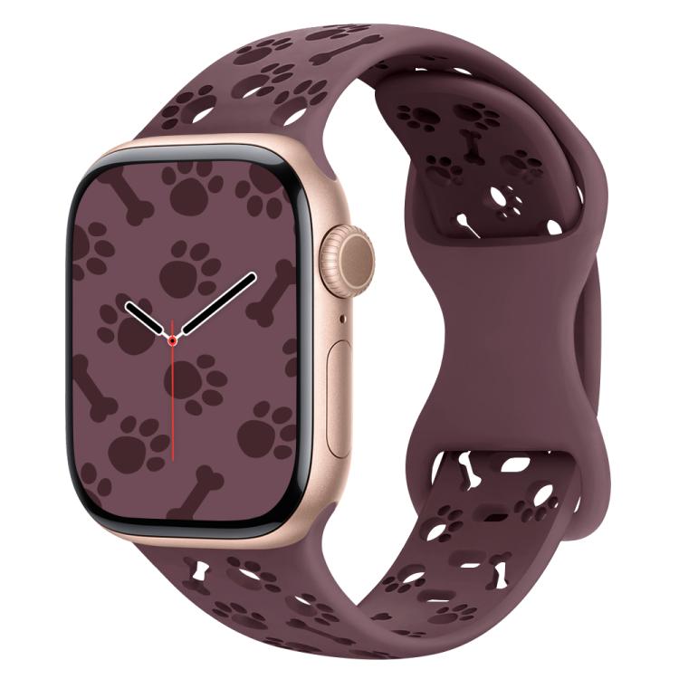 For Apple Watch 42mm / 41mm / 40mm / 38mm Dog Paw Bones Butterfly Buckle Silicone Watch Band(Smoky Purple) - free shipping - PMc TechLife - Order now!