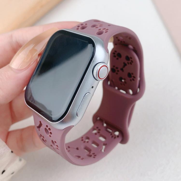 For Apple Watch 42mm / 41mm / 40mm / 38mm Dog Paw Bones Butterfly Buckle Silicone Watch Band(Smoky Purple) - free shipping - PMc TechLife - Order now!