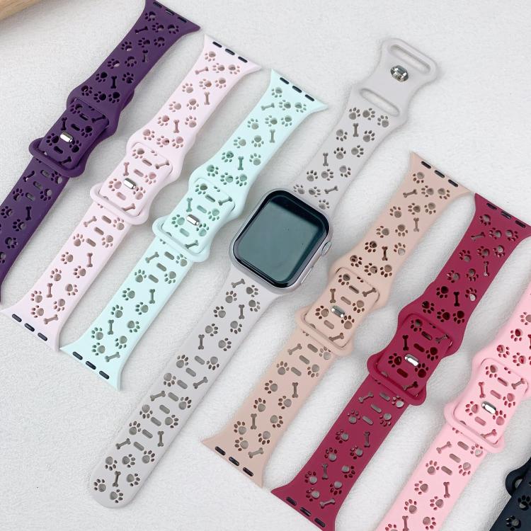 For Apple Watch 46mm / 49mm / 45mm / 44mm Dog Paw Bones Butterfly Buckle Silicone Watch Band(Official Pink) - free shipping - PMc TechLife - Order now!