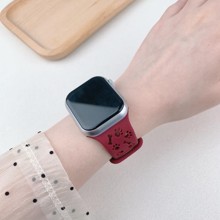 For Apple Watch 46mm / 49mm / 45mm / 44mm Dog Paw Bones Butterfly Buckle Silicone Watch Band(Official Pink) - free shipping - PMc TechLife - Order now!