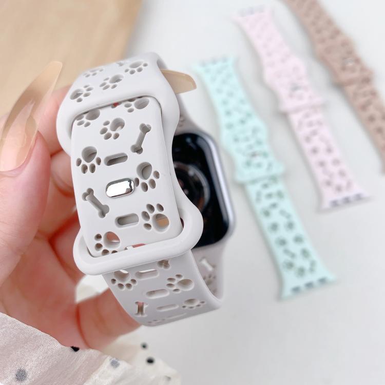 For Apple Watch 42mm / 41mm / 40mm / 38mm Dog Paw Bones Butterfly Buckle Silicone Watch Band(Light Peach Pink) - free shipping - PMc TechLife - Order now!