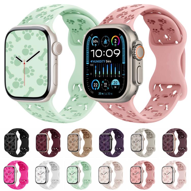 For Apple Watch 46mm / 49mm / 45mm / 44mm Dog Paw Bones Butterfly Buckle Silicone Watch Band(Black) - free shipping - PMc TechLife - Order now!