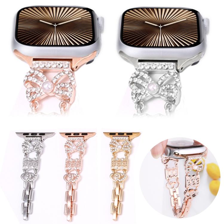 For Apple Watch 46mm / 49mm / 45mm / 44mm Bow Jewelry Buckle Stainless Steel Watch Band(Gold) - free shipping - PMc TechLife - Order now!
