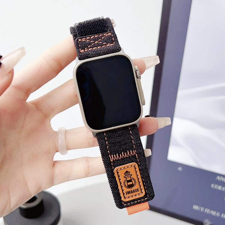 For Apple Watch 46mm / 49mm / 45mm / 44mm Denim Nylon Hook and Loop Fastener Canvas Watch Band(Black) - free shipping - PMc TechLife - Order now!