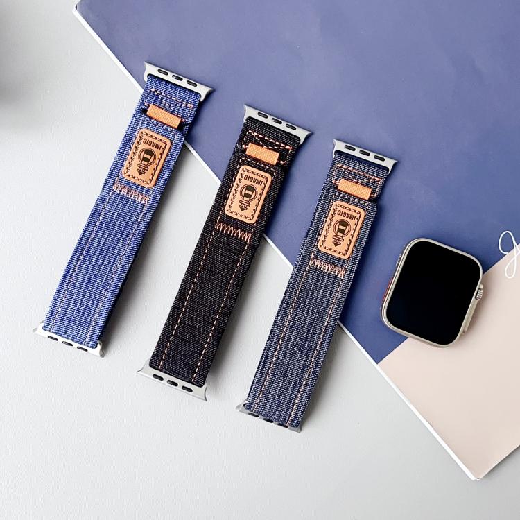 For Apple Watch 46mm / 49mm / 45mm / 44mm Denim Nylon Hook and Loop Fastener Canvas Watch Band(Black) - free shipping - PMc TechLife - Order now!