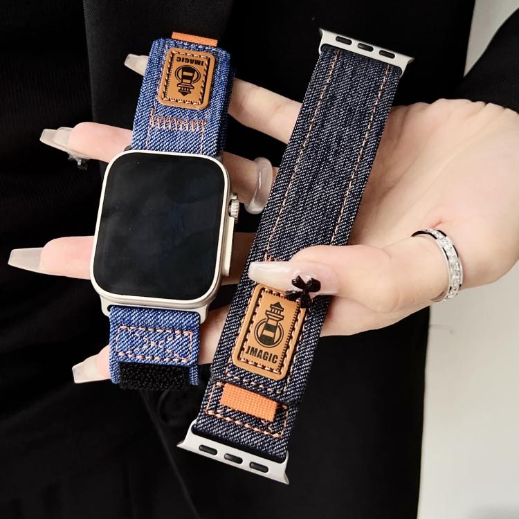 For Apple Watch 46mm / 49mm / 45mm / 44mm Denim Nylon Hook and Loop Fastener Canvas Watch Band(Black) - free shipping - PMc TechLife - Order now!
