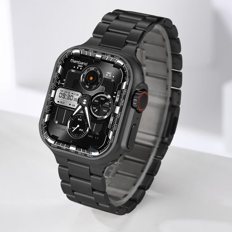 For Apple Watch 46mm / 49mm / 45mm / 44mm Norman Clasp Three-Link Titanium Alloy Watch Band(Black) - free shipping - PMC TechLife - Order now!