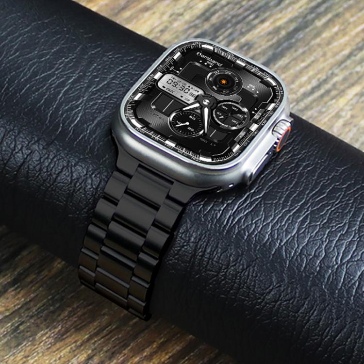 For Apple Watch 46mm / 49mm / 45mm / 44mm Norman Clasp Three-Link Titanium Alloy Watch Band(Black) - free shipping - PMC TechLife - Order now!