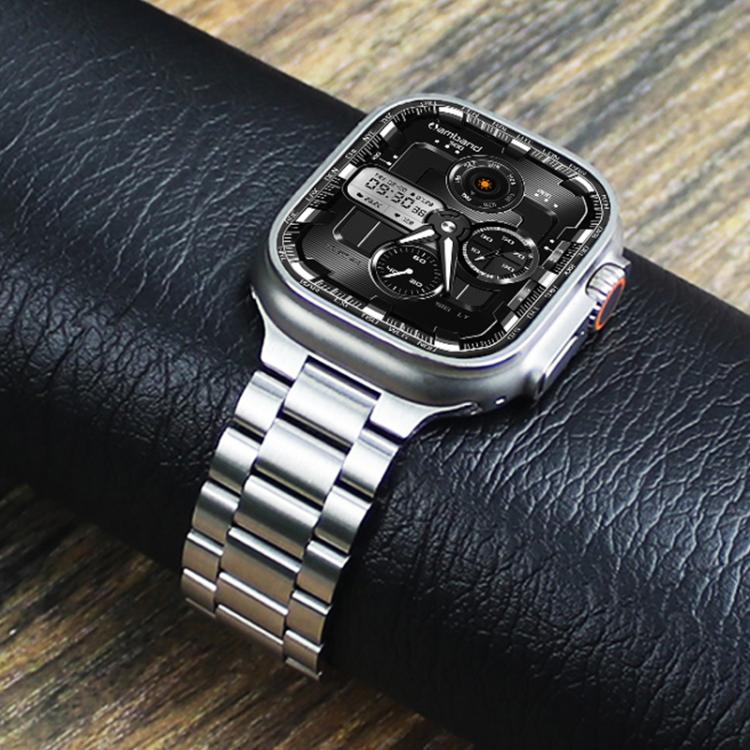 For Apple Watch 46mm / 49mm / 45mm / 44mm Norman Clasp Three-Link Titanium Alloy Watch Band(Silver) - free shipping - PMC TechLife - Order now!