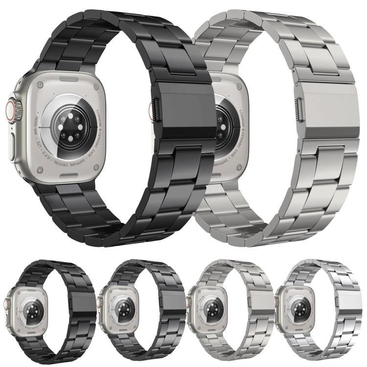 For Apple Watch 46mm / 49mm / 45mm / 44mm Norman Clasp Three-Link Titanium Alloy Watch Band(Silver) - free shipping - PMC TechLife - Order now!