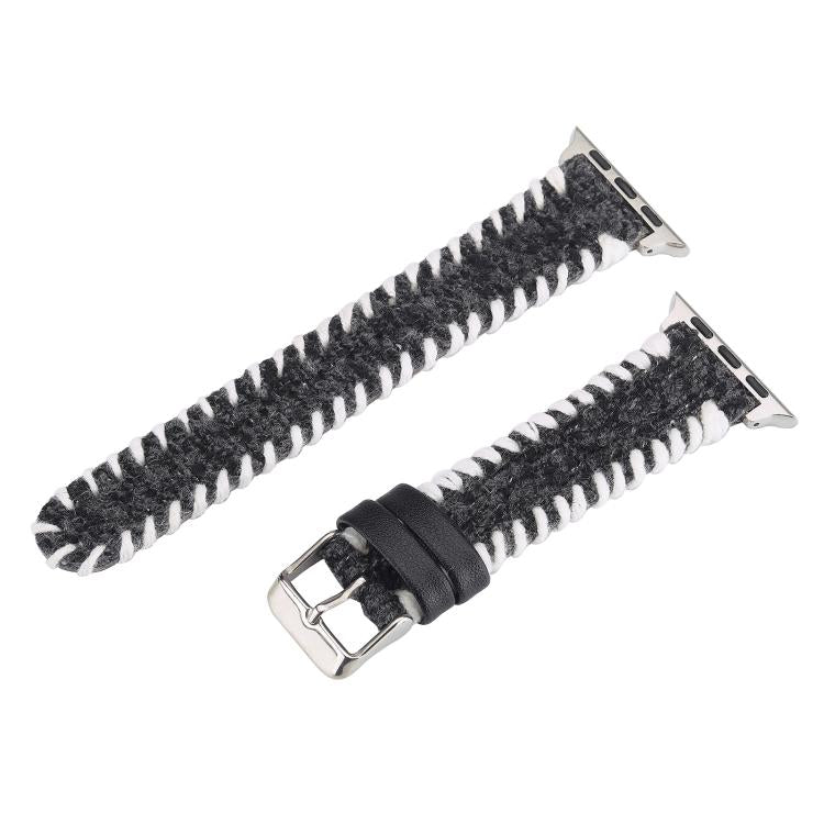 For Apple Watch 46mm / 49mm / 45mm / 44mm Retro Stitched Wool Genuine Leather Watch Band(Black) - free shipping - PMc TechLife - Order now!