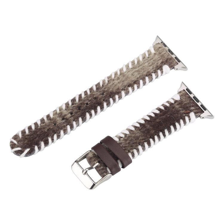 For Apple Watch 46mm / 49mm / 45mm / 44mm Retro Stitched Wool Genuine Leather Watch Band(Coffee) - free shipping - PMc TechLife - Order now!