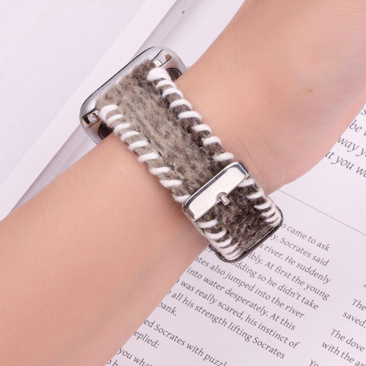 For Apple Watch 46mm / 49mm / 45mm / 44mm Retro Stitched Wool Genuine Leather Watch Band(Coffee) - free shipping - PMc TechLife - Order now!