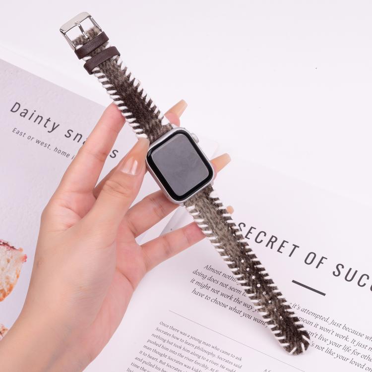 For Apple Watch 42mm / 41mm / 40mm / 38mm Retro Stitched Wool Genuine Leather Watch Band(Coffee) - free shipping - PMc TechLife - Order now!