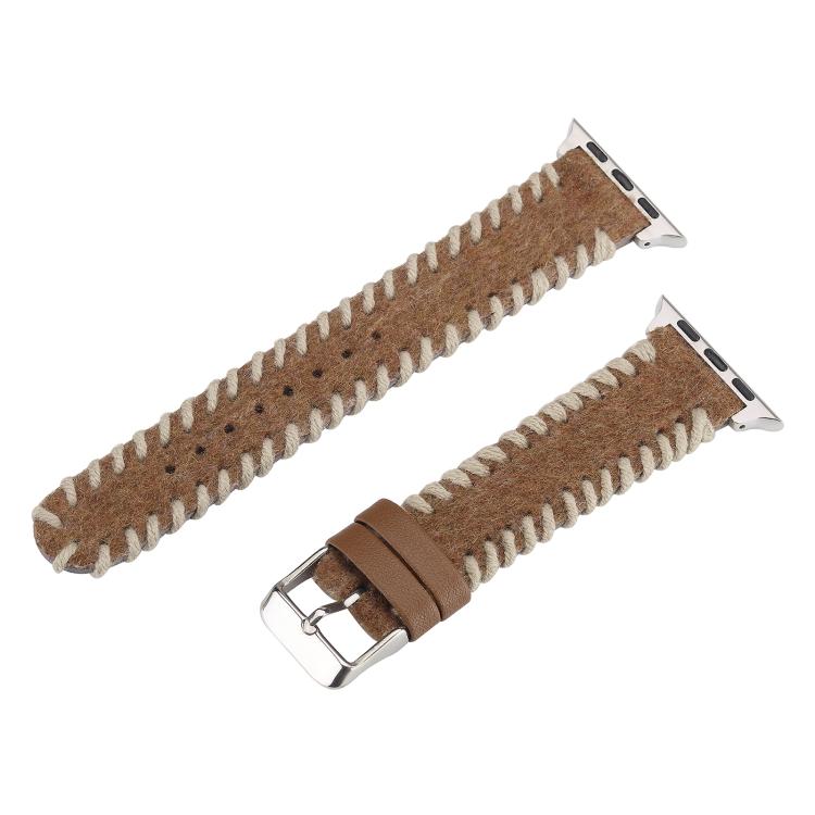 For Apple Watch 42mm / 41mm / 40mm / 38mm Retro Stitched Wool Genuine Leather Watch Band(Beige Brown) - free shipping - PMc TechLife - Order now!