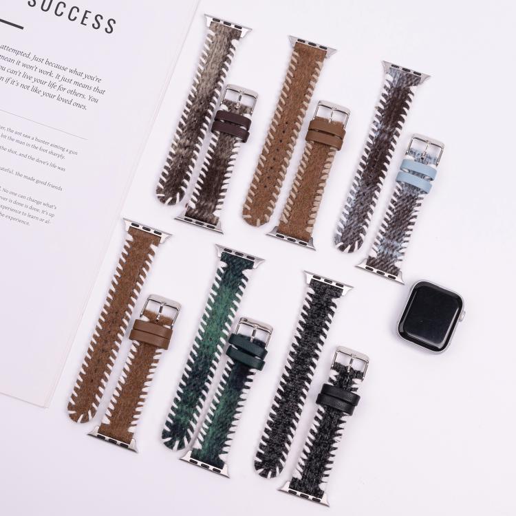 For Apple Watch 42mm / 41mm / 40mm / 38mm Retro Stitched Wool Genuine Leather Watch Band(White Brown) - free shipping - PMc TechLife - Order now!