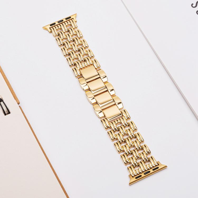For Apple Watch 46mm / 49mm / 45mm / 44mm Five-bead Stripe Stainless Steel Watch Band(Gold) - free shipping - PMc TechLife - Order now!