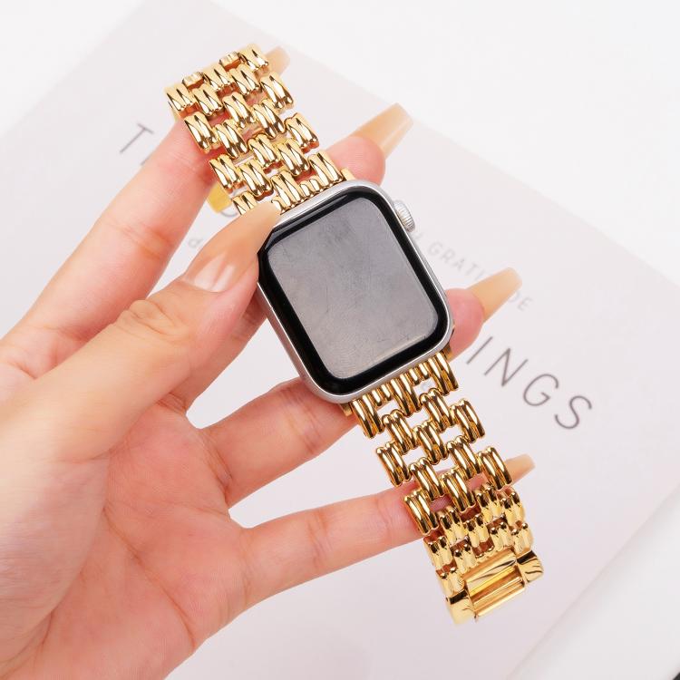 For Apple Watch 46mm / 49mm / 45mm / 44mm Five-bead Stripe Stainless Steel Watch Band(Gold) - free shipping - PMc TechLife - Order now!