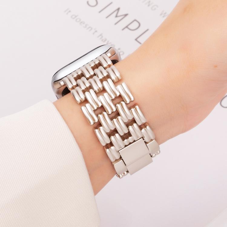 For Apple Watch 46mm / 49mm / 45mm / 44mm Five-bead Stripe Stainless Steel Watch Band(Starlight) - free shipping - PMc TechLife - Order now!
