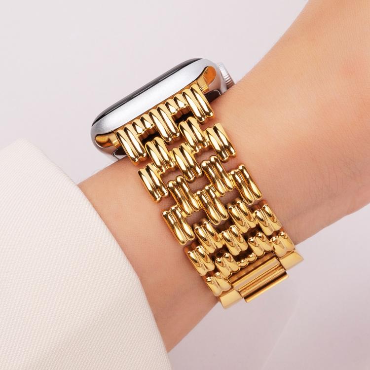 For Apple Watch 42mm / 41mm / 40mm / 38mm Five-bead Stripe Stainless Steel Watch Band(Gold) - free shipping - PMc TechLife - Order now!