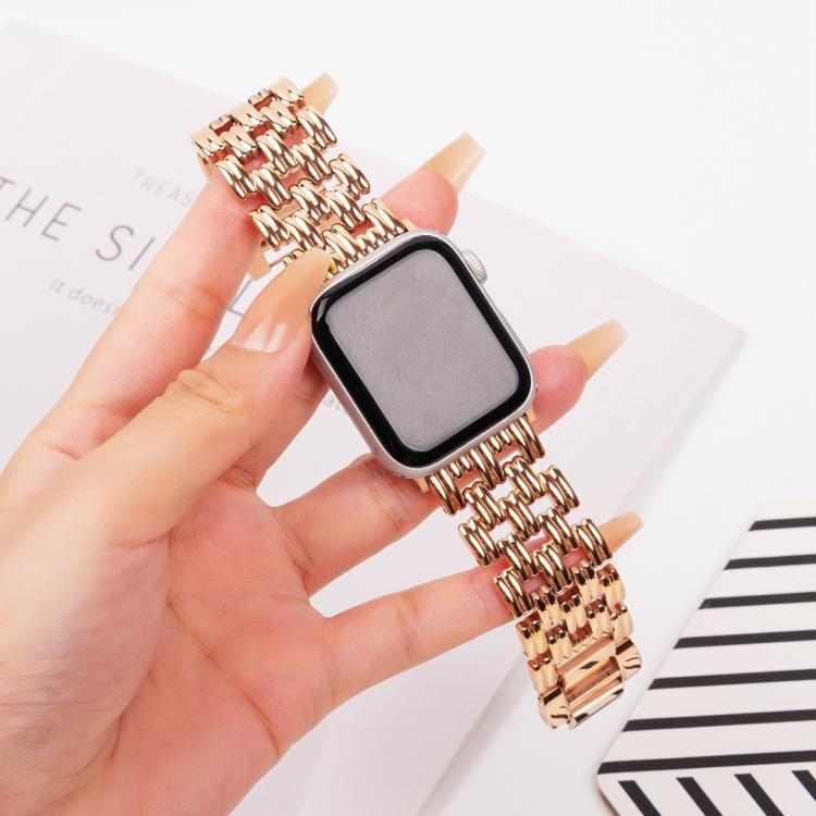 For Apple Watch 42mm / 41mm / 40mm / 38mm Five-bead Stripe Stainless Steel Watch Band(Rose Gold) - free shipping - PMc TechLife - Order now!
