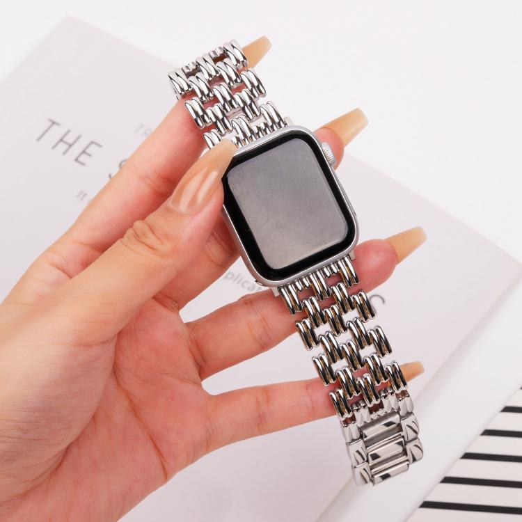 For Apple Watch 42mm / 41mm / 40mm / 38mm Five-bead Stripe Stainless Steel Watch Band(Silver) - free shipping - PMc TechLife - Order now!
