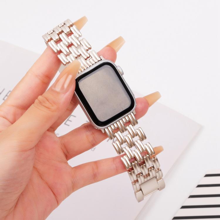 For Apple Watch 42mm / 41mm / 40mm / 38mm Five-bead Stripe Stainless Steel Watch Band(Starlight) - free shipping - PMc TechLife - Order now!