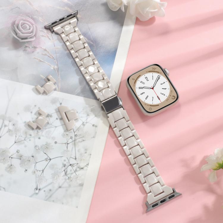 For Apple Watch 46mm / 49mm / 45mm / 44mm Small Waist Rhombus Three-bead Resin Watch Band(Milk Tea) - free shipping - PMc TechLife - Order now!