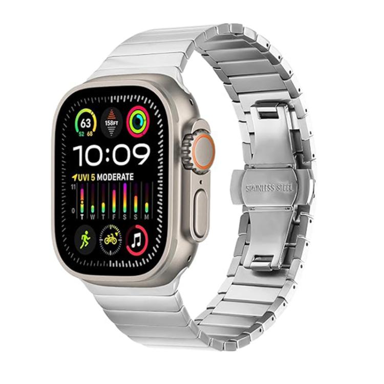 For Apple Watch 46mm / 49mm / 45mm / 44mm Butterfly Clasp One-Bead Titanium Alloy Watch Band(Silver) - free shipping - PMC TechLife - Order now!