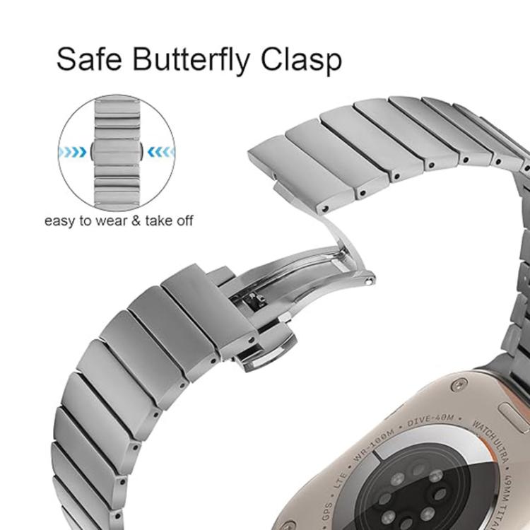 For Apple Watch 46mm / 49mm / 45mm / 44mm Butterfly Clasp One-Bead Titanium Alloy Watch Band(Silver) - free shipping - PMC TechLife - Order now!