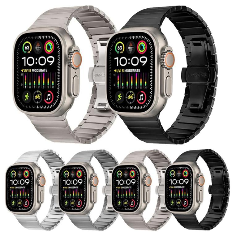 For Apple Watch 46mm / 49mm / 45mm / 44mm Butterfly Clasp One-Bead Titanium Alloy Watch Band(Silver) - free shipping - PMC TechLife - Order now!