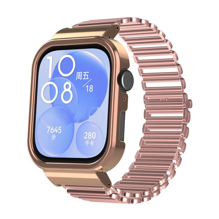 For Huawei Watch Fit3 Hollow Chain Metal Frame Watch Band(Rose Gold+Rose Pink) - free shipping - PMC TechLife - Order now!