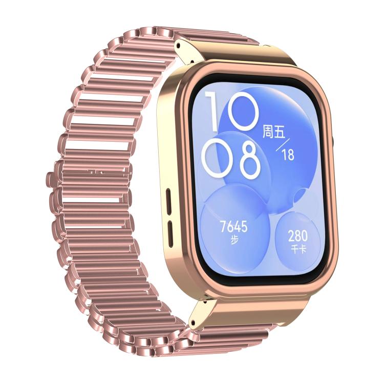 For Huawei Watch Fit3 Hollow Chain Metal Frame Watch Band(Rose Gold+Rose Pink) - free shipping - PMC TechLife - Order now!
