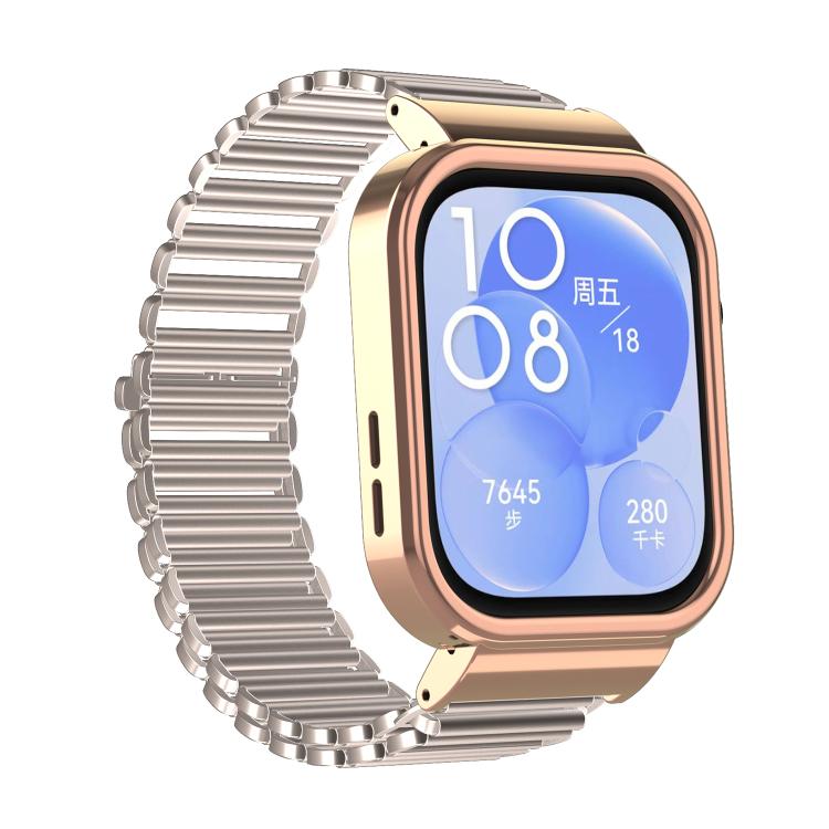 For Huawei Watch Fit3 Hollow Chain Metal Frame Watch Band(Rose Gold+Starlight) - free shipping - PMC TechLife - Order now!