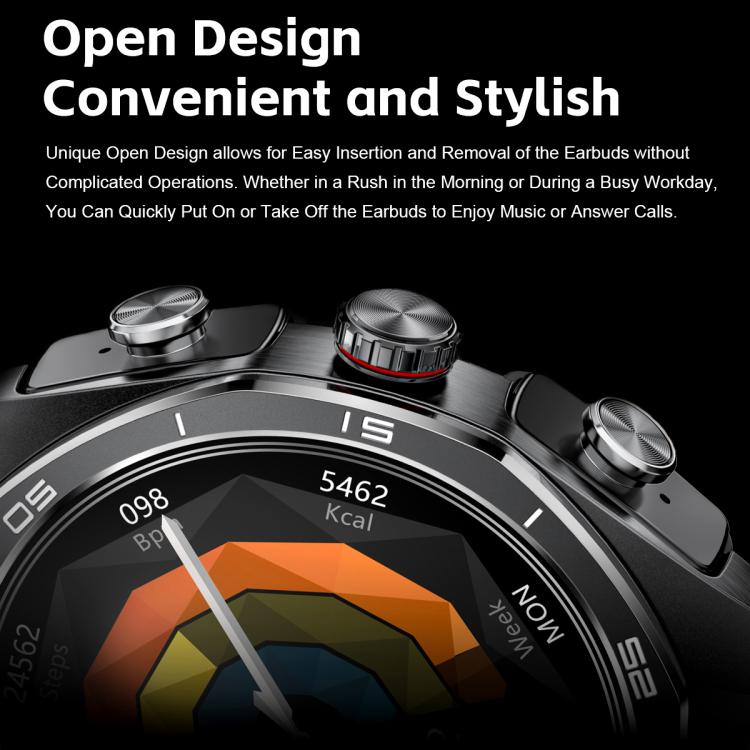 GT97 1.53 inch Round Screen 2 in 1 Bluetooth Earphone Silicone Strap Smart Watch Supports Bluetooth Calls(Black) - free shipping - PMC TechLife - Order now!