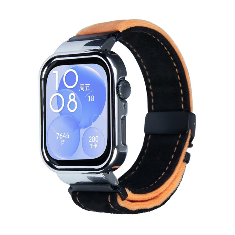 For Huawei Watch Fit3 Brushed Metal Silver Frame Watch Band(Black Orange) - free shipping - PMC TechLife - Order now!