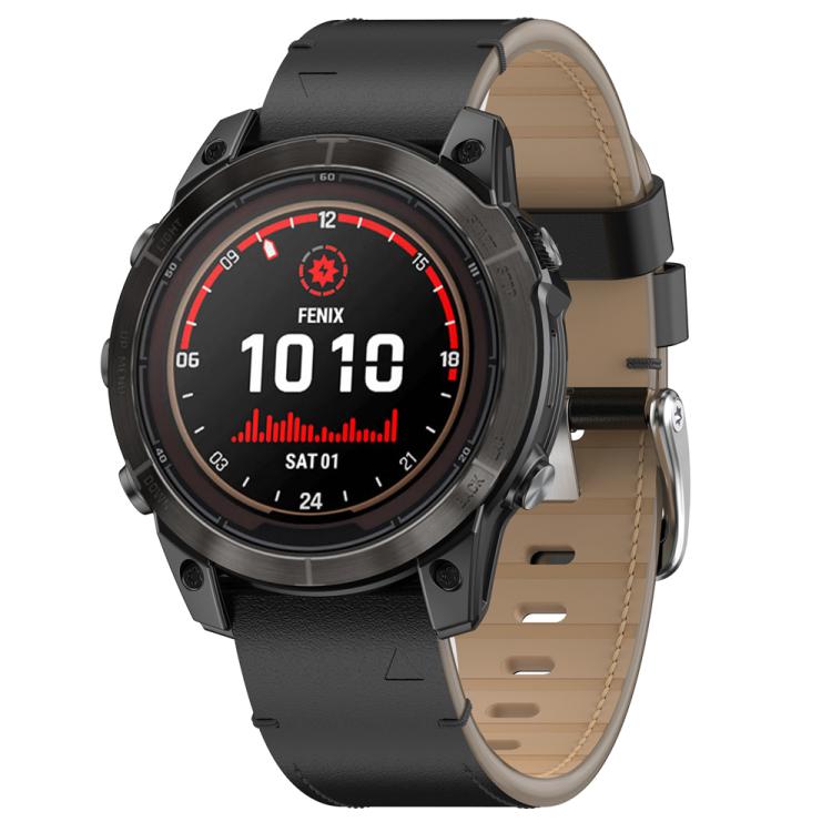 For Garmin Watch 26mm Stitched Genuine Leather Quick Release Watch Band(Black Silver) - free shipping - PMC TechLife - Order now!