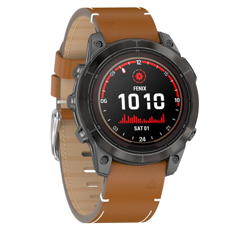 For Garmin Watch 26mm Stitched Genuine Leather Quick Release Watch Band(Brown Silver) - free shipping - PMC TechLife - Order now!
