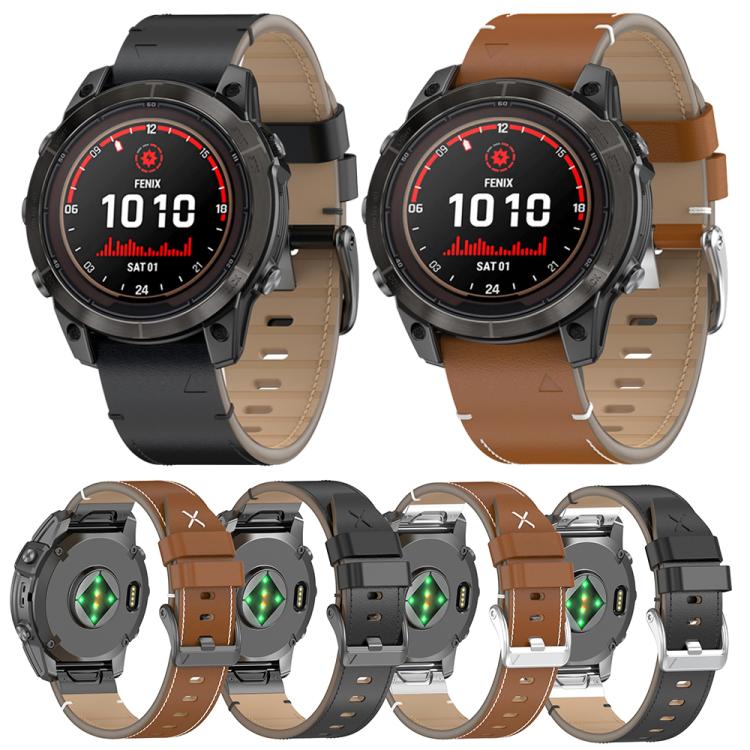 For Garmin Watch 22mm Stitched Genuine Leather Quick Release Watch Band(Brown Silver) - free shipping - PMC TechLife - Order now!