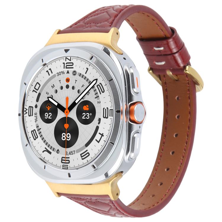 For Samsung Galaxy Watch Ultra 47mm / Ultra 2025 Metal Connector Heart-Shaped Embossed Leather Watch Band(Wine Red) - free shipping - PMC TechLife - Order now!