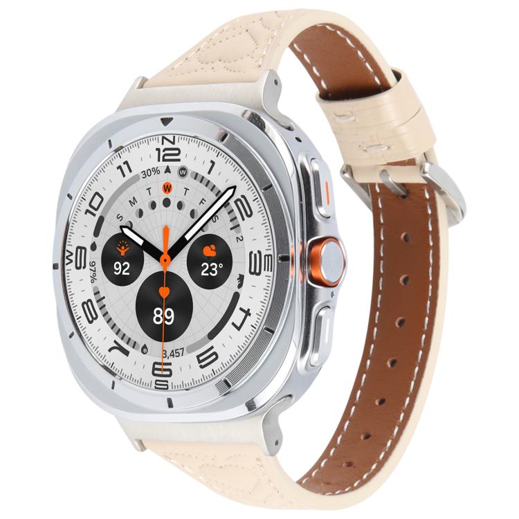 For Samsung Galaxy Watch Ultra 47mm Metal Connector Heart-Shaped Embossed Leather Watch Band(Apricot) - Watch Bands by PMC TechLife | Online Shopping South Africa | PMC TechLife | Buy Now Pay Later Mobicred
