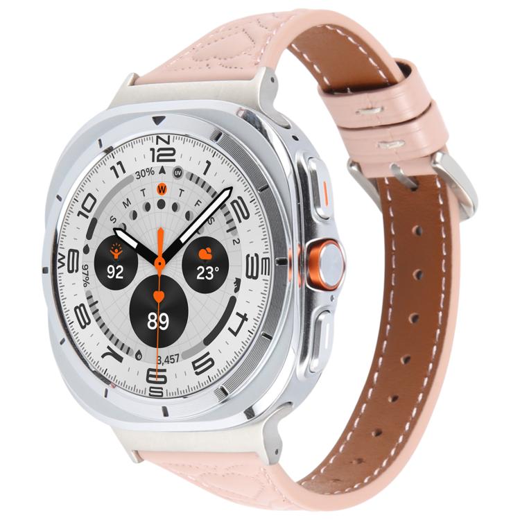 For Samsung Galaxy Watch Ultra 47mm Metal Connector Heart-Shaped Embossed Leather Watch Band(Pink) - Watch Bands by PMC TechLife | Online Shopping South Africa | PMC TechLife | Buy Now Pay Later Mobicred