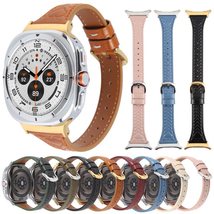 For Samsung Galaxy Watch Ultra 47mm Metal Connector Heart-Shaped Embossed Leather Watch Band(Apricot) - Watch Bands by PMC TechLife | Online Shopping South Africa | PMC TechLife | Buy Now Pay Later Mobicred