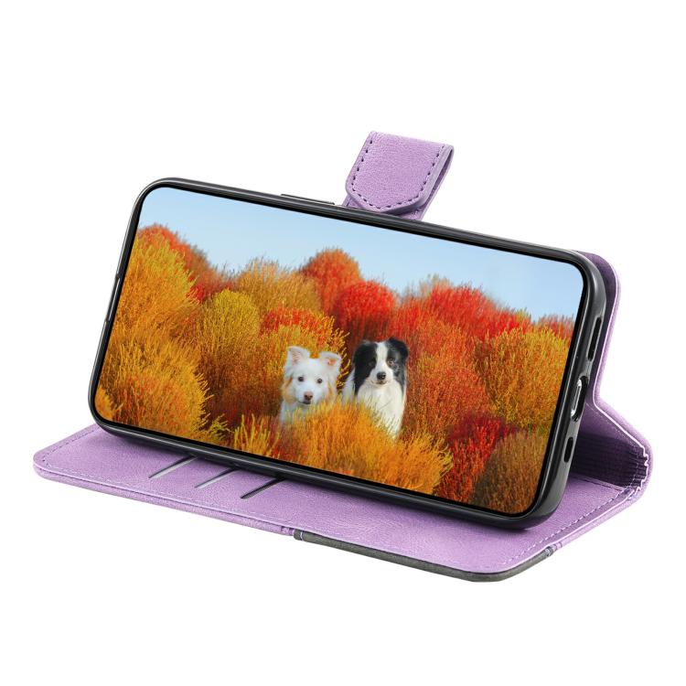 For iPhone 16e TTUDRCH Embossed Line Splicing Leather Phone Case(Purple) - iPhone 16e Cases by PMC TechLife | Online Shopping South Africa | PMC TechLife | Buy Now Pay Later Mobicred