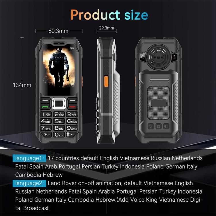 UNIWA M6000 Big Speaker Keypad Phone, 2.4 inch, Dual Flashlights, 21 Keys, SOS, FM, 4 SIM, GSM, Plug:EU Plug(Black) - free shipping - PMc TechLife - Order now!