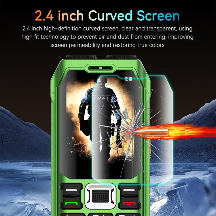 UNIWA M6000 Big Speaker Keypad Phone, 2.4 inch, Dual Flashlights, 21 Keys, SOS, FM, 4 SIM, GSM, Plug:US Plug(Green) - free shipping - PMc TechLife - Order now!