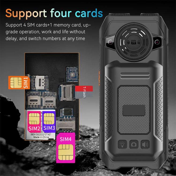 UNIWA M6000 Big Speaker Keypad Phone, 2.4 inch, Dual Flashlights, 21 Keys, SOS, FM, 4 SIM, GSM, Plug:EU Plug(Black) - free shipping - PMc TechLife - Order now!