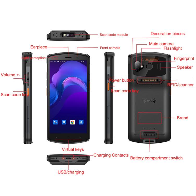 UNIWA V7S PDA Barcode Scanner Rugged Phone, 4GB+64GB, 5.7 inch Android 12 Mediatek MT6762 Octa Core, NFC, Network: 4G, Plug:AU Plug(Black) - free shipping - PMc TechLife - Order now!